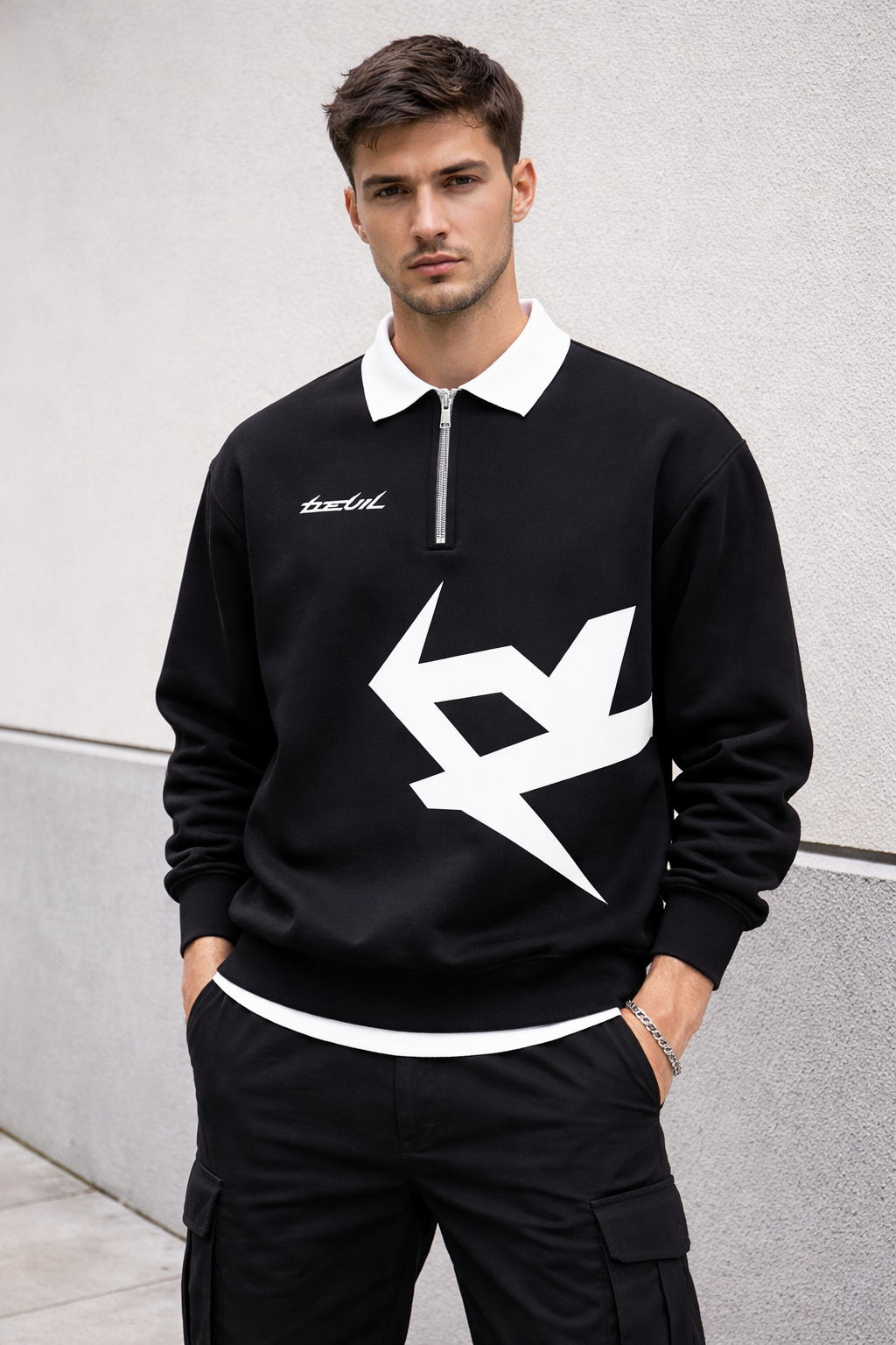 Devil Half Zip Black Sweatshirt